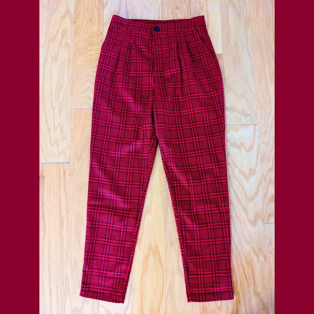 F21 Red and Black Plaid Trouser
